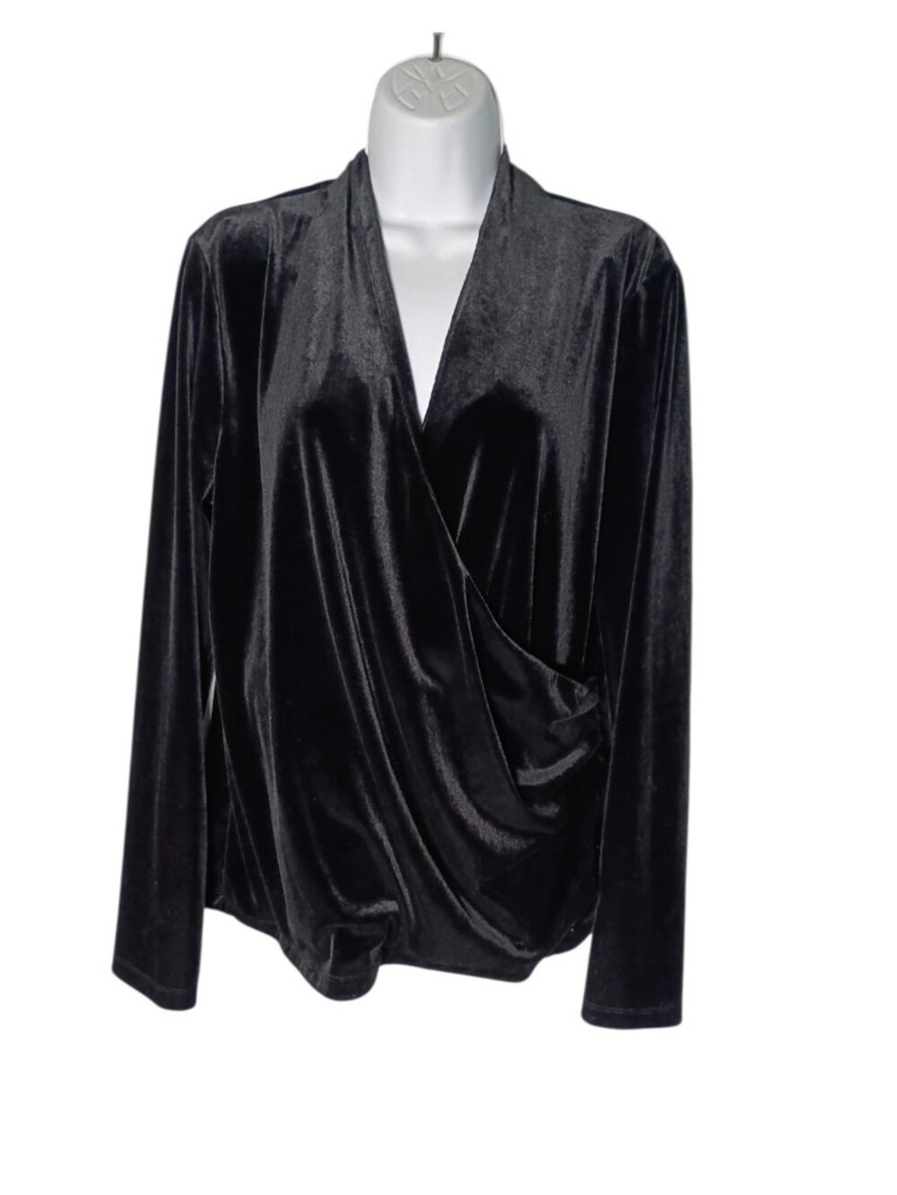 Chaps Black Velvet Surplice Top XL Whimsigoth Office Holiday Stretch